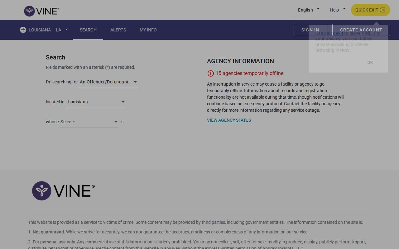 St. Tammany Parish Louisiana VINE custody search
