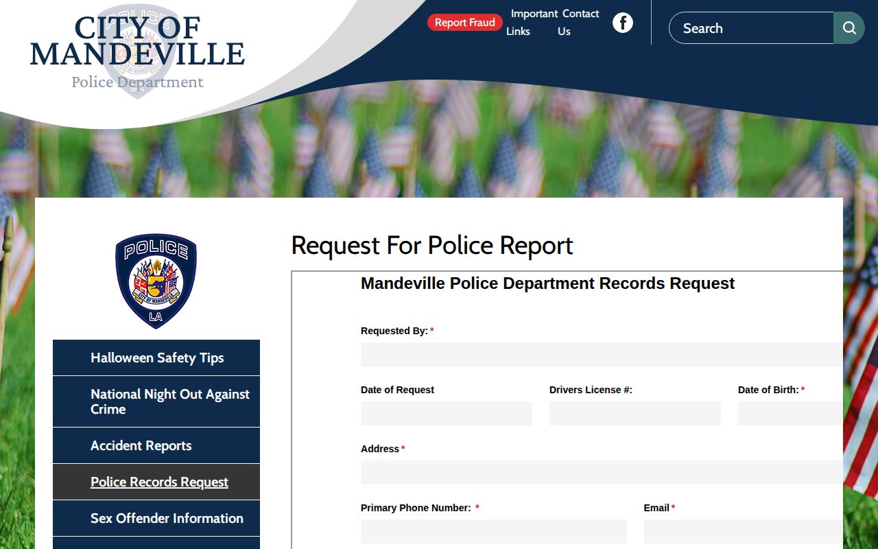 Mandeville Police report request for arrest records
