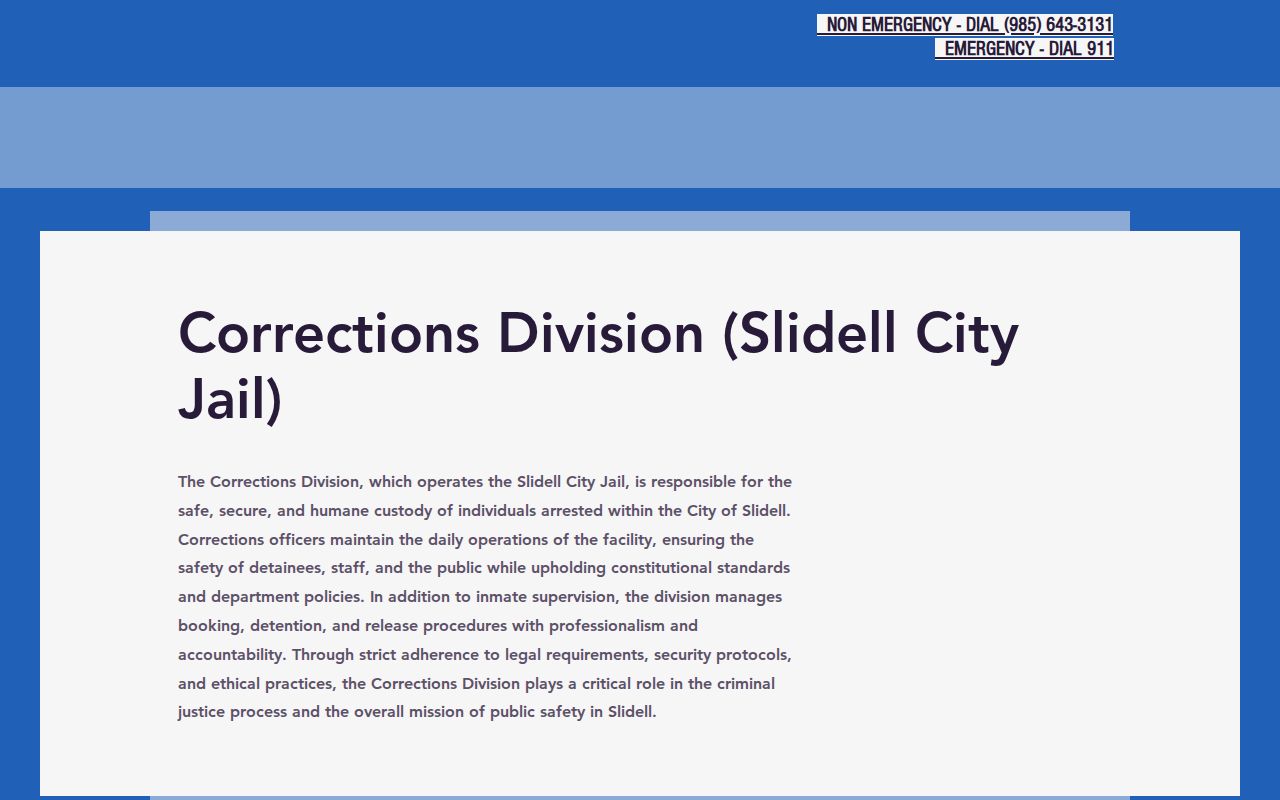 Slidell Police Corrections city-jail booking records page