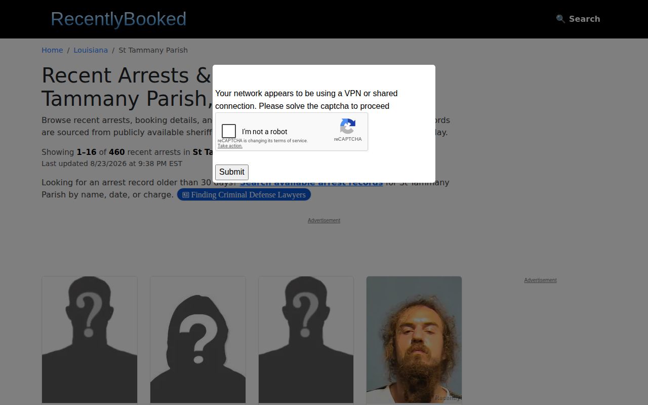 Unofficial RecentlyBooked St. Tammany Parish mugshot news index
