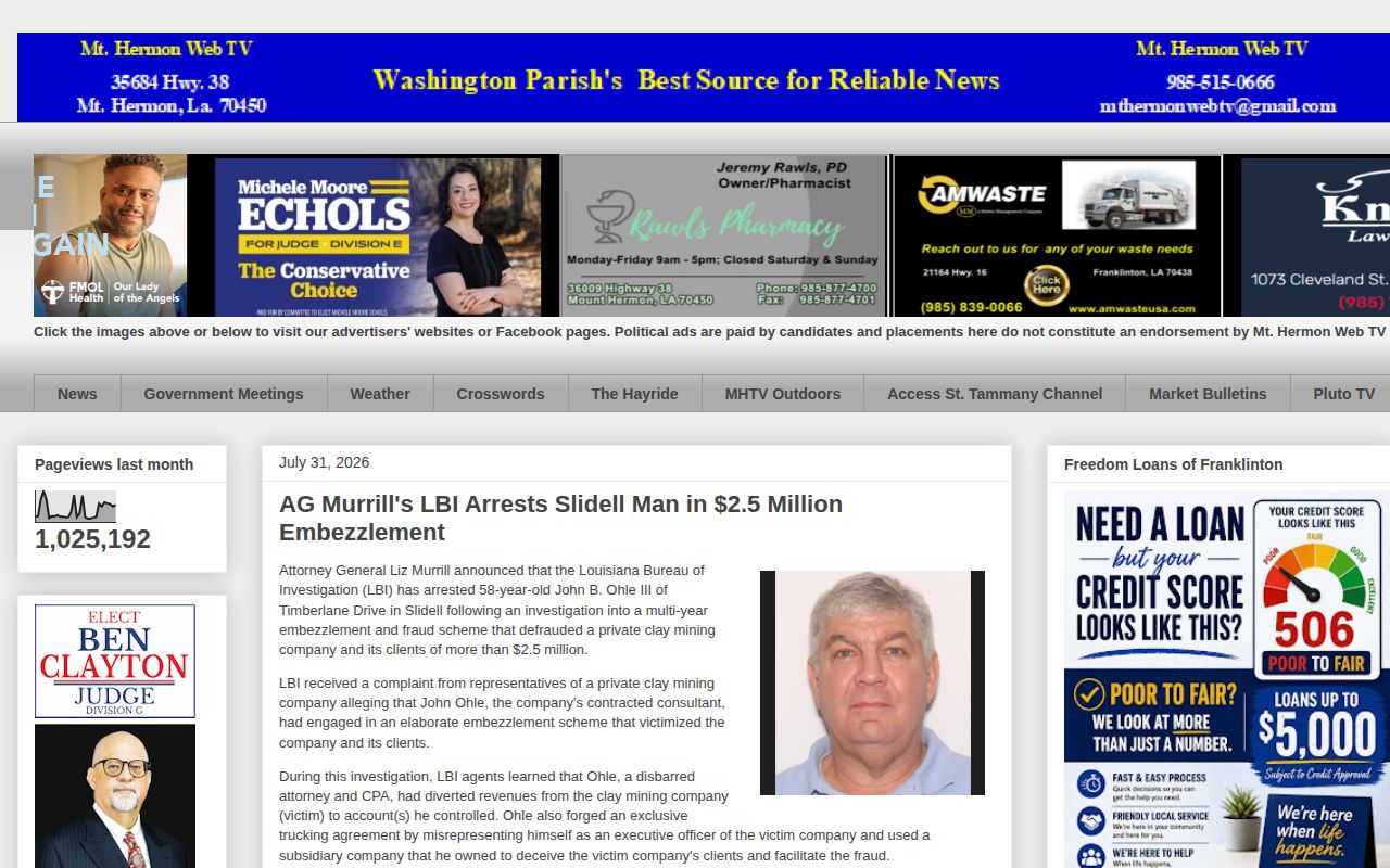 Mt. Hermon St. Tammany Parish arrest news booking archive
